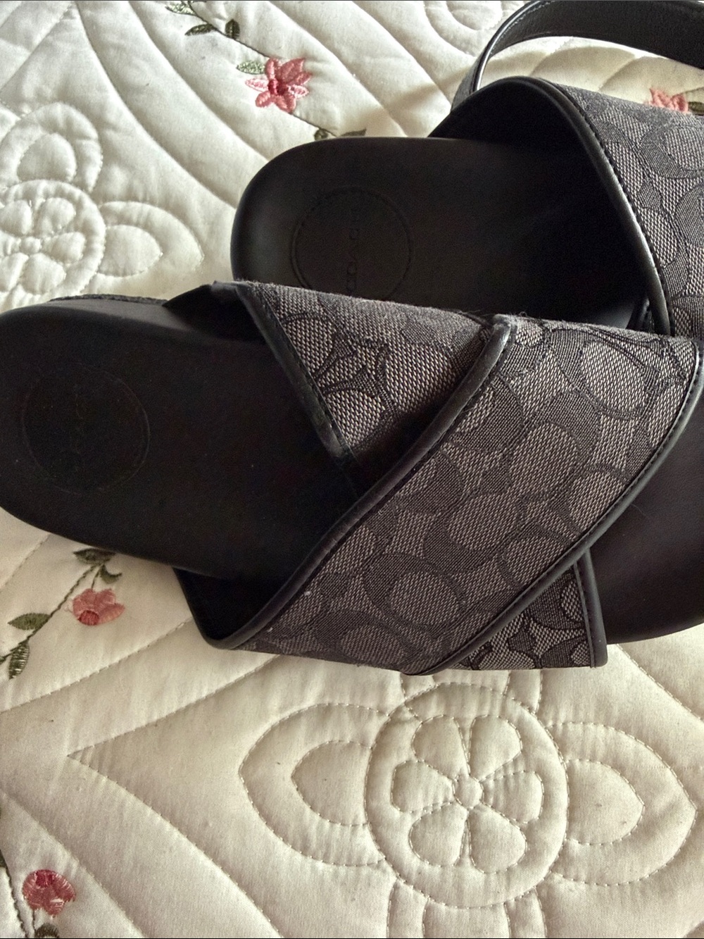Coach Women's Gray Signature Slide Sandals